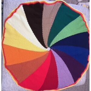 Handmade Crochet Round Blanket Multicolor Rainbow Wheel Throw Afghan – 60"